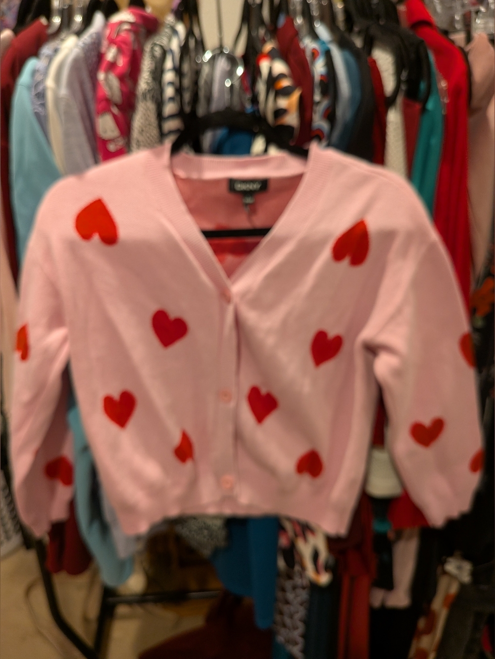 DKNY Pink Cardigan with Red Heart Motif